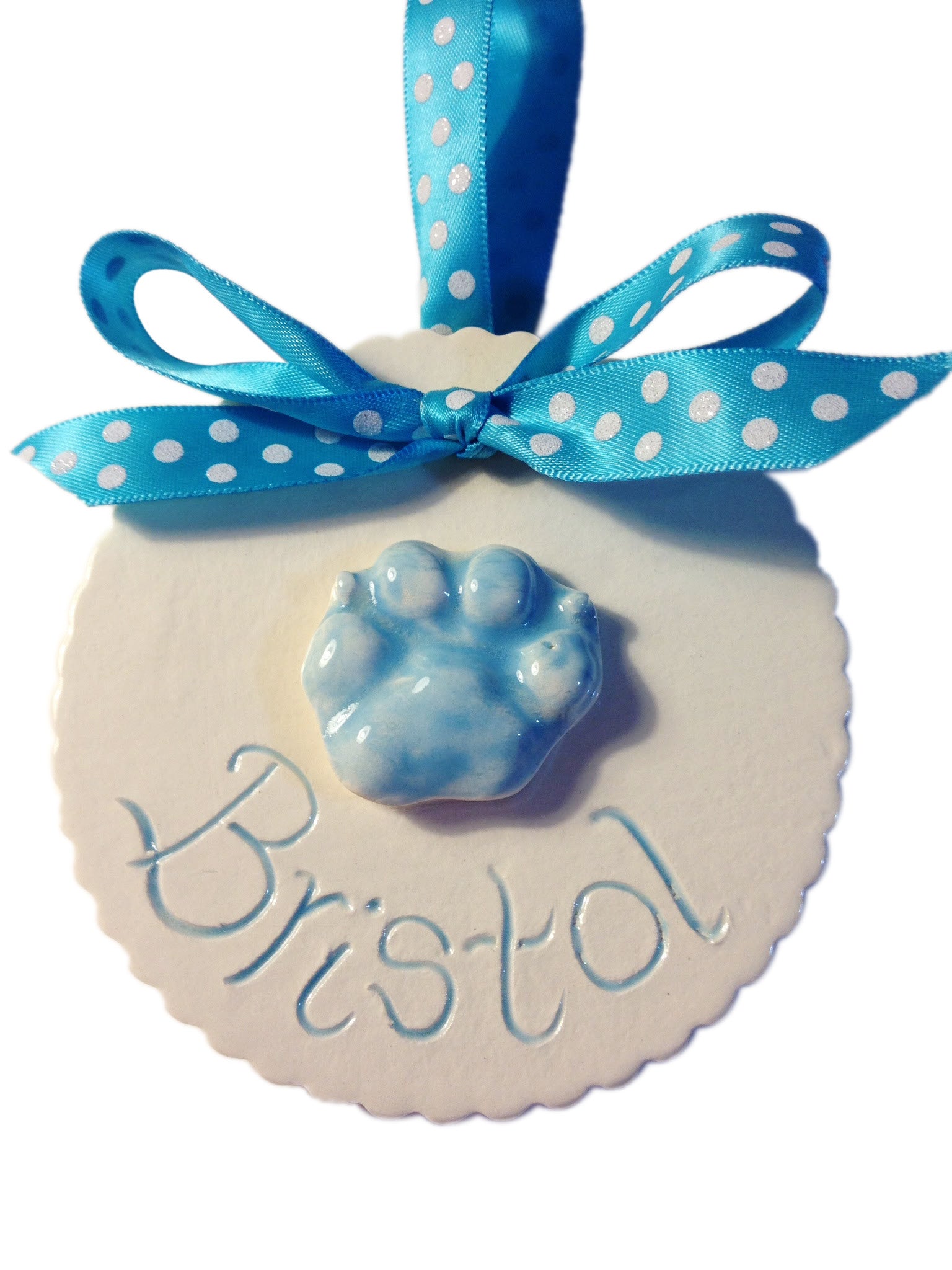 Pet paw print ornament in ceramic In Aqua buying blue