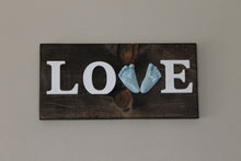 Load image into Gallery viewer, Love Custom Ceramic Handprint or Footprint Wooden Sign
