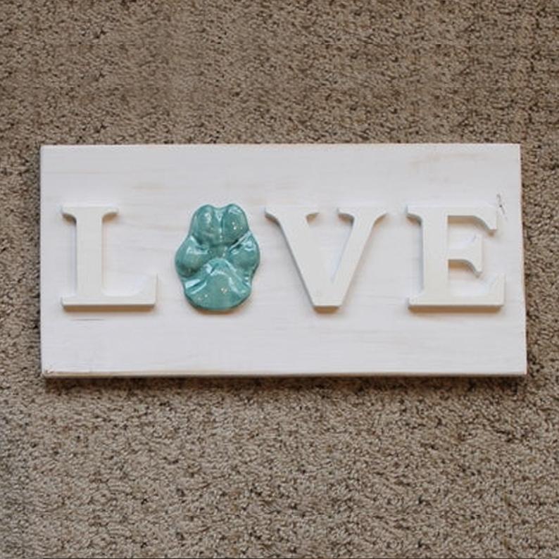 Love Custom Ceramic Dog Paw Print Wooden Sign